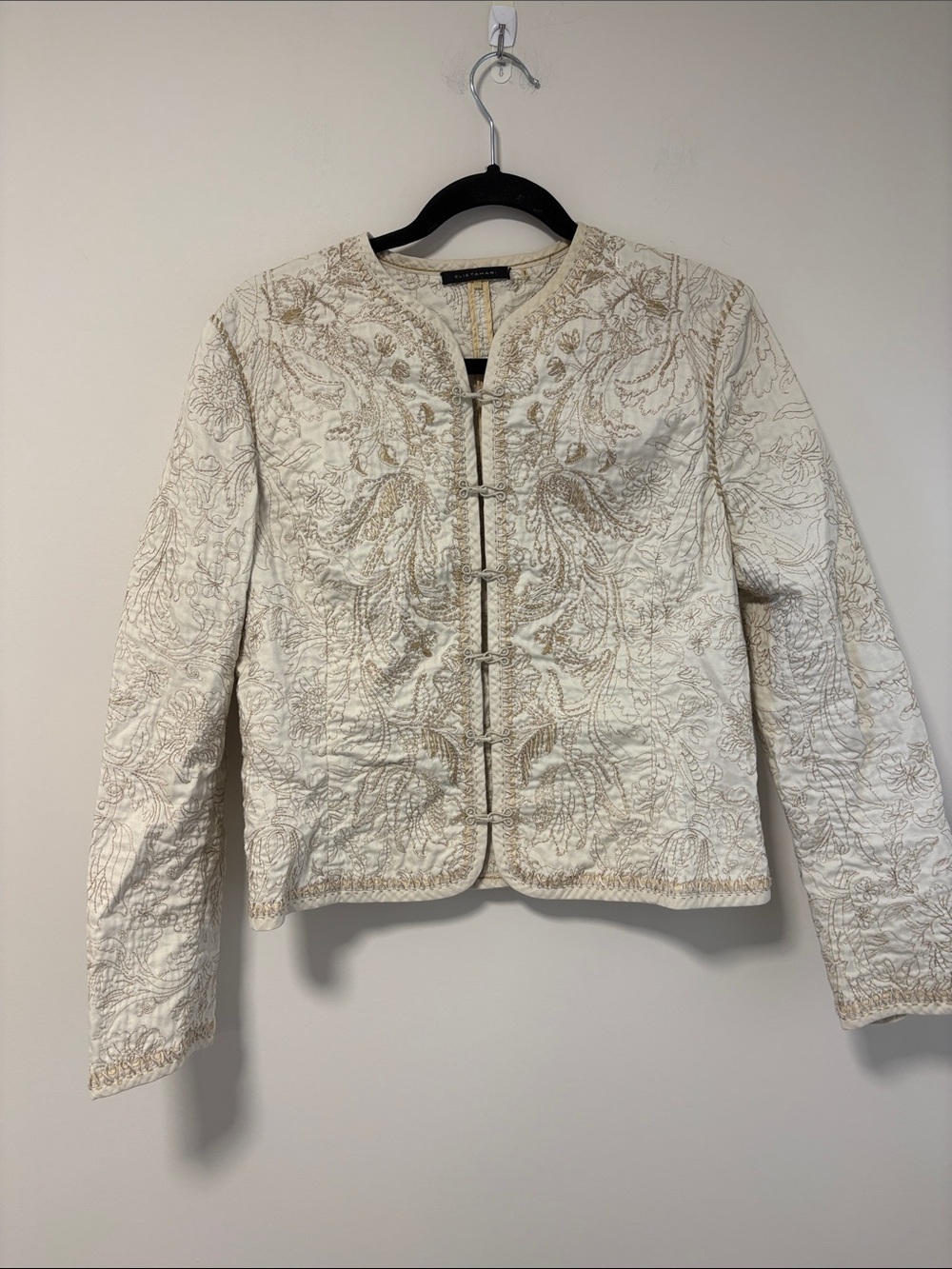 Elie Tahari Cream Quilted Embroidered Blazer